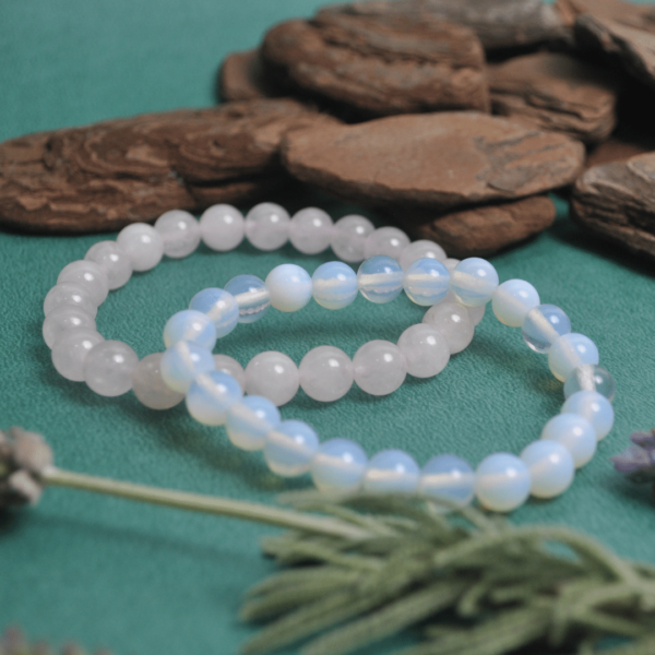 Pulseira de Quartzo Rosa e Pedra da Lua